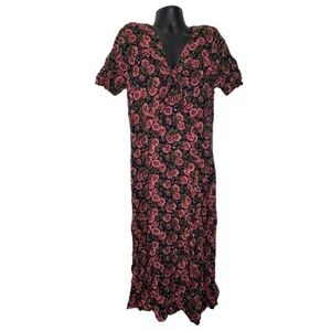 Sunshine Starshine Floral Print Tie Front Dress (Size:M, Color:Black/Multi)